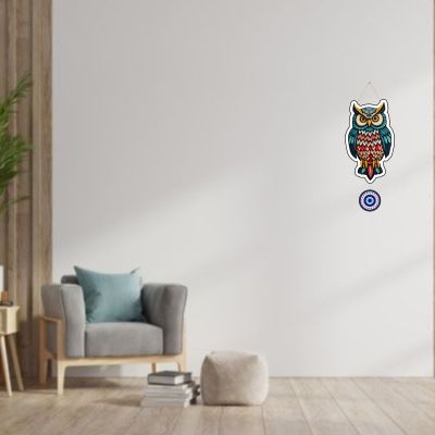 Owl with Evil Eye Wooden Wall Hanging Modern Artwork Home, Office, Living Room Decor Nazar Battu for Entrance Vastu Spiritual Traditional Home Décor